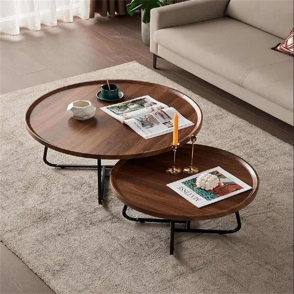 Ensemble de 2 tables basses gigognes Garvee rondes avec pieds antidérapants pour salon et bureau, 71 x 46 cm et 51 x 38 cm, marron