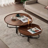 Ensemble de 2 tables basses gigognes Garvee rondes avec pieds antidérapants pour salon et bureau, 71 x 46 cm et 51 x 38 cm, marron