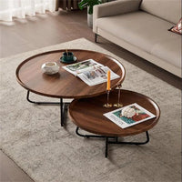 Ensemble de 2 tables basses gigognes Garvee rondes avec pieds antidérapants pour salon et bureau, 71 x 46 cm et 51 x 38 cm, marron
