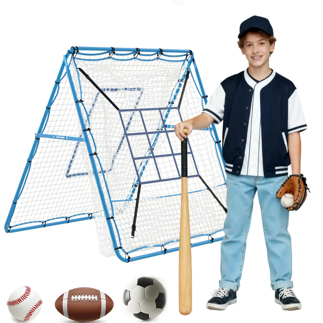 Filet de rebond Garvee pour lanceur de baseball, 1,5 x 1,2 m, avec cible à 9 trous, angle réglable, cadre en métal, pliable, polyvalent pour le jardin et l'entraînement.