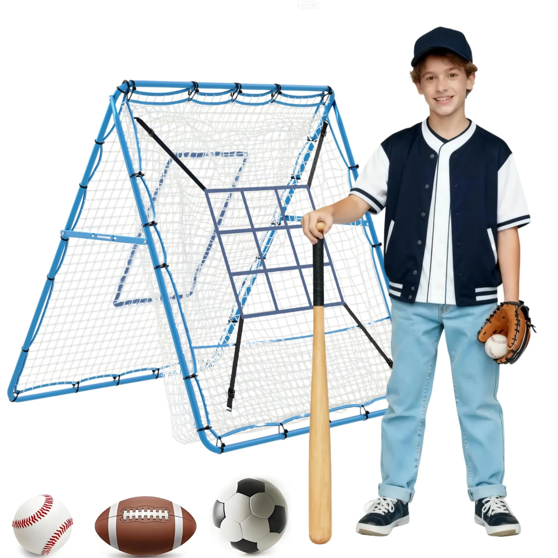 Filet de rebond Garvee pour lanceur de baseball, 1,5 x 1,2 m, avec cible à 9 trous, angle réglable, cadre en métal, pliable, polyvalent pour le jardin et l'entraînement.