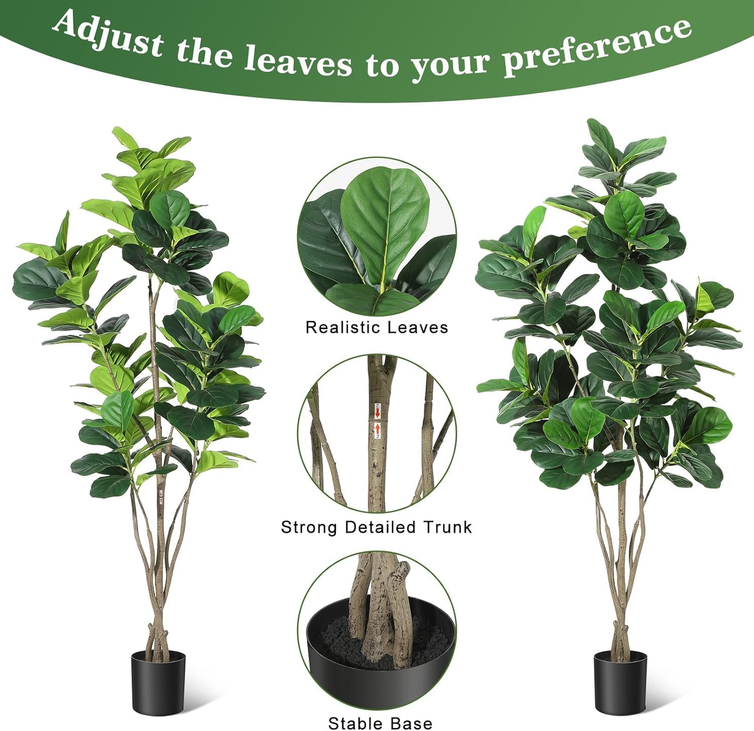 Garvee Figuier artificiel 183 cm avec pot blanc, branches ajustables et feuilles réalistes, arbre décoratif stable pour maison et bureau