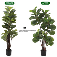 Ficus lyrata artificiel Garvee de 120 cm (4 pi) avec 72 feuilles et pot en ciment robuste, idéal pour la maison et le bureau. Entretien facile. Vert foncé.