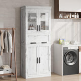 Garvee Meuble de salle de bain , 170 cm, 4 portes, tiroir vitré rabattable, MDF, blanc - Blanc