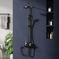 Garvee Colonne de douche réglable 3 sections en acier inoxydable 201, pommeau 24,5 cm, douchette 3 jets, design concave en TPR, noir, salle de bain moderne