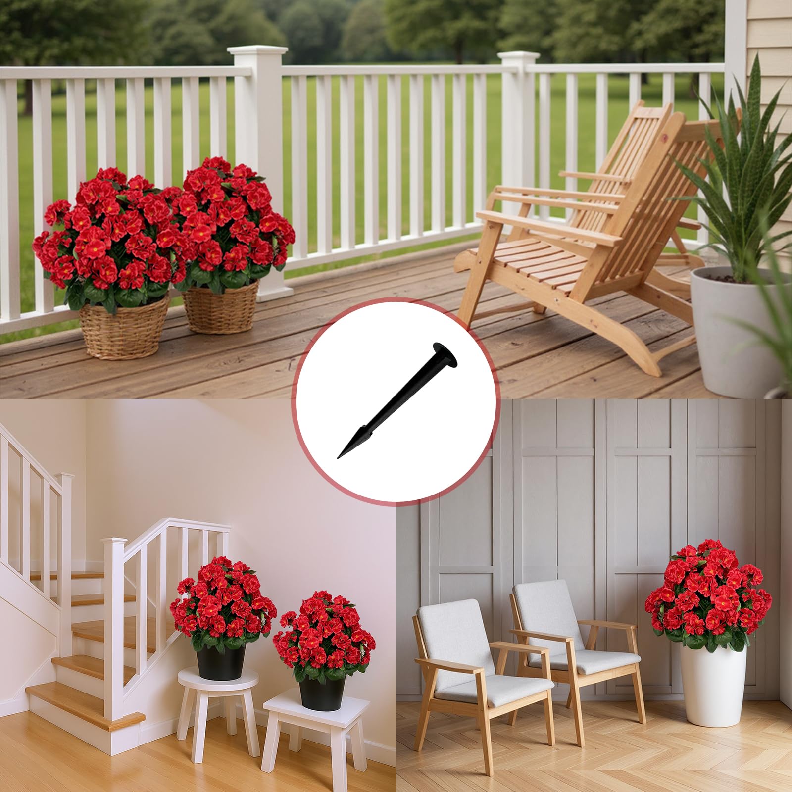 Bégonias artificiels lavande Garvee en boule de 58 cm (23 po), en polyéthylène résistant aux UV et aux intempéries, avec piquet pour le sol, pour jardin et terrasse (vert).
