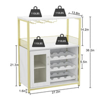 Garvee Meuble bar cave à vin 69 x 35 x 92 cm, casier à bouteilles amovible, porte-verres, structure MDF et fer doré, idéal pour salon, salle à manger et bar.