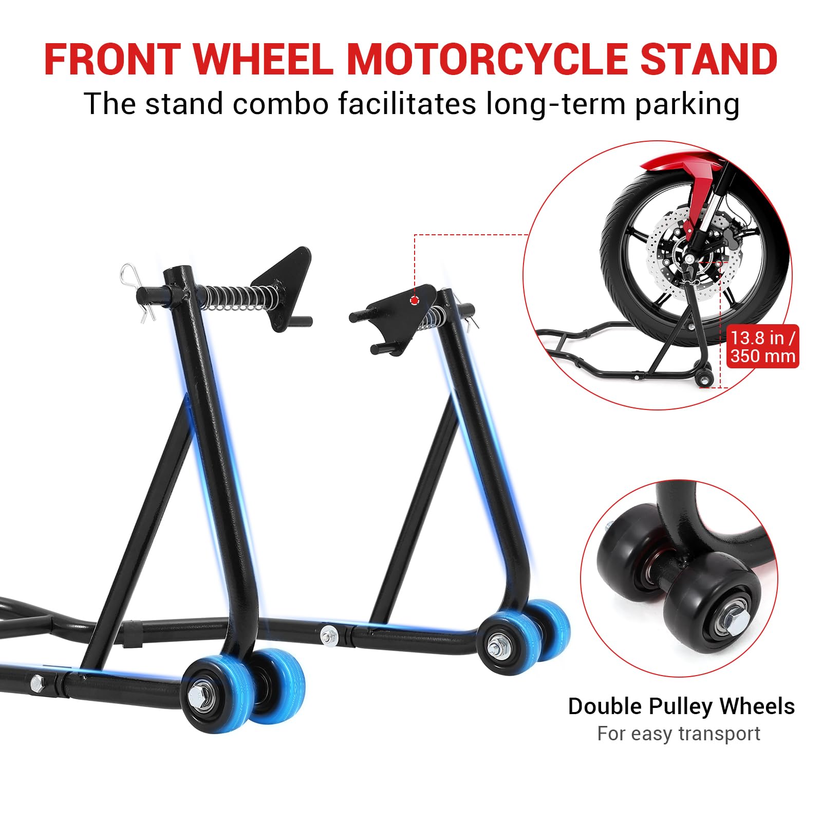 Support de levage pour moto Garvee, capacité de charge de 385 kg, largeur réglable, cadre en fer robuste, pour atelier et garage, universel, noir