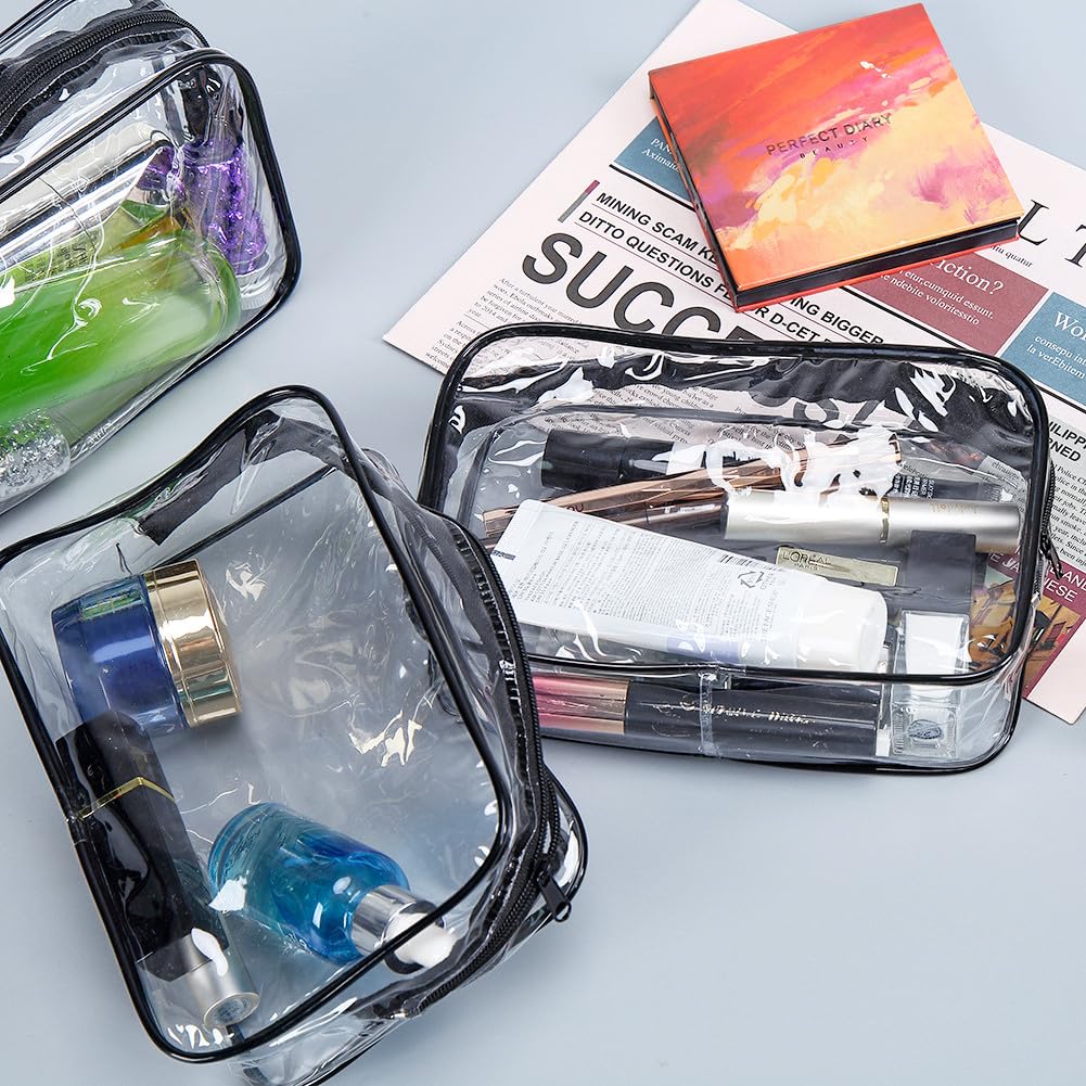 Garvee Ensemble de 18 trousses de maquillage transparentes, imperméables et zippées, idéales pour les voyages, Noir