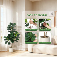 Ficus lyrata artificiel Garvee de 120 cm (4 pi) avec 48 feuilles, pot blanc de 20 cm (7,8 po), base en ciment robuste pour salon et bureau