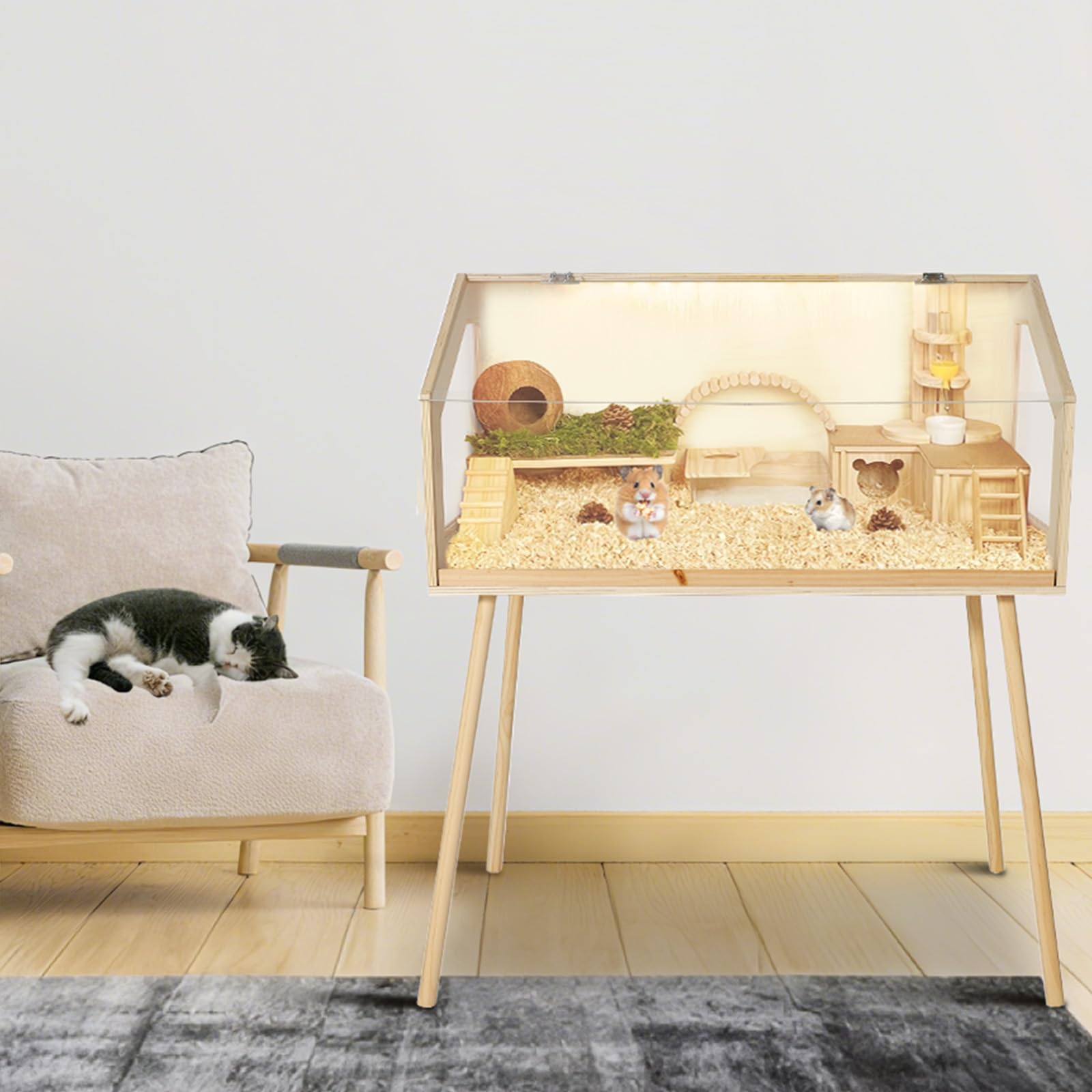 Garvee Cage pour hamsters avec pieds, grand enclos, fenêtre en acrylique anti-morsure, dessus ouvert, facile à nettoyer