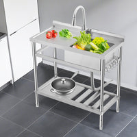 Garvee Évier Professionnel Inox 304 99 cm avec Robinet Pivotant 360°, Étagère Réglable, Multifonction Cuisine et Garage