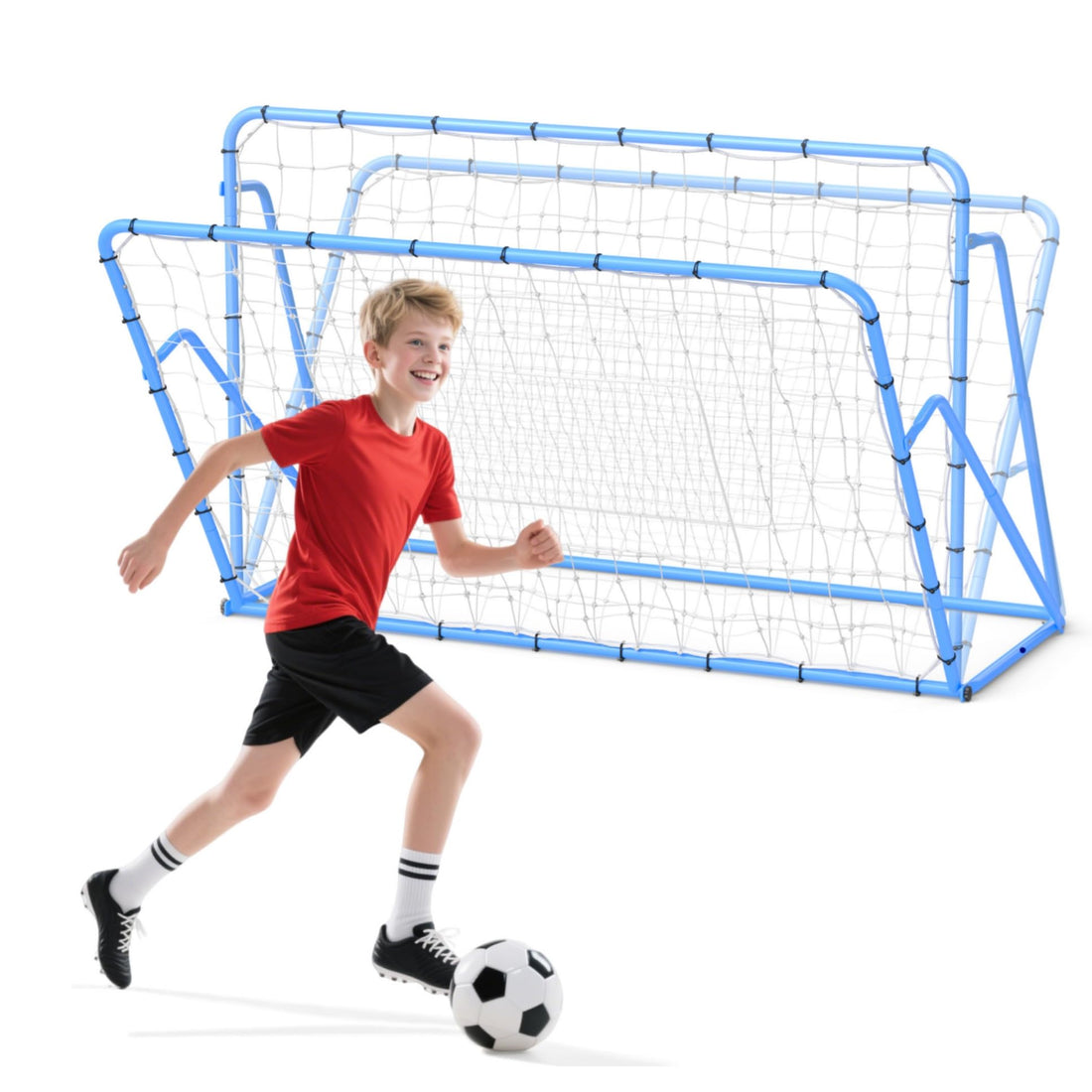 Garvee Filet de rebond de football 1,8 x 1,2 m, cadre en acier robuste et réglable, tous temps, bleu, pour jardin et terrain de jeu