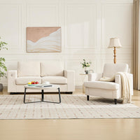 Fauteuil d'appoint Garvee style Mid-Century, revêtu de lin respirant, rembourré de façon moelleuse et doté de pieds en bois massif. Idéal pour le salon et le bureau. Design moderne et polyvalent, couleur beige.