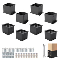 Support de fixation Garvee 6x6 pour poteau de terrasse avec revêtement en poudre, acier, base intérieure, résistant aux intempéries pour clôture, pergola, terrasse, kit de montage 8 pièces