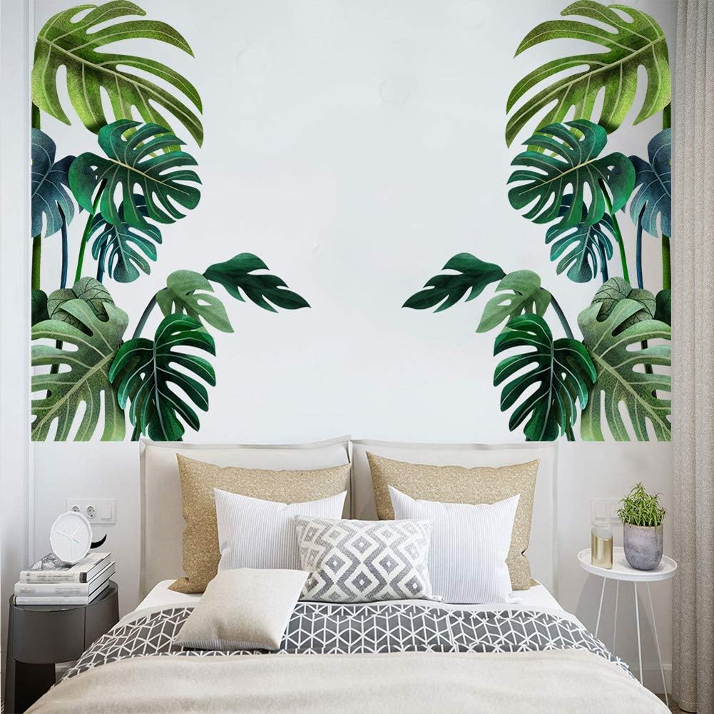 Stickers muraux autocollants Garvee à motifs de feuilles vertes tropicales pour chambre d'enfant, salon, chambre à coucher, salle de bain, bureau, fenêtre, variante droite