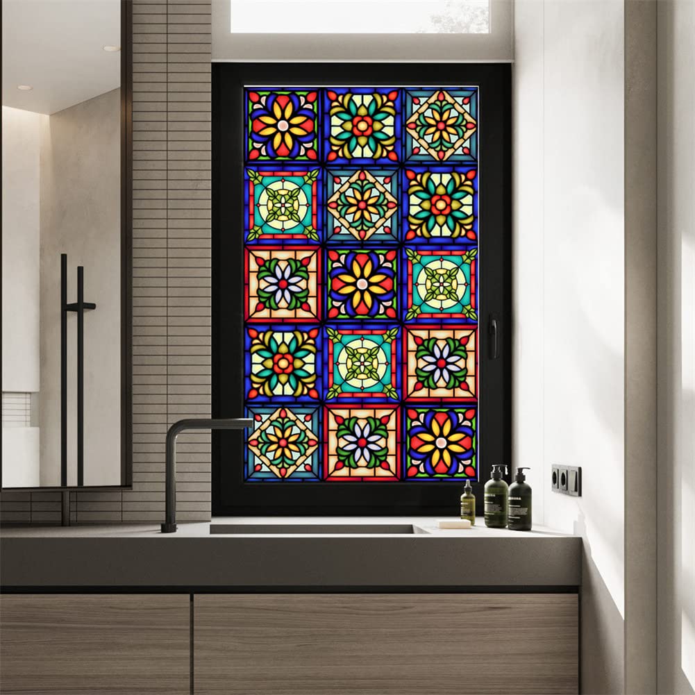 Film adhésif rétro coloré Garvee à motif floral, électrostatique, 45 x 100 cm, translucide, pour salon et bureau.