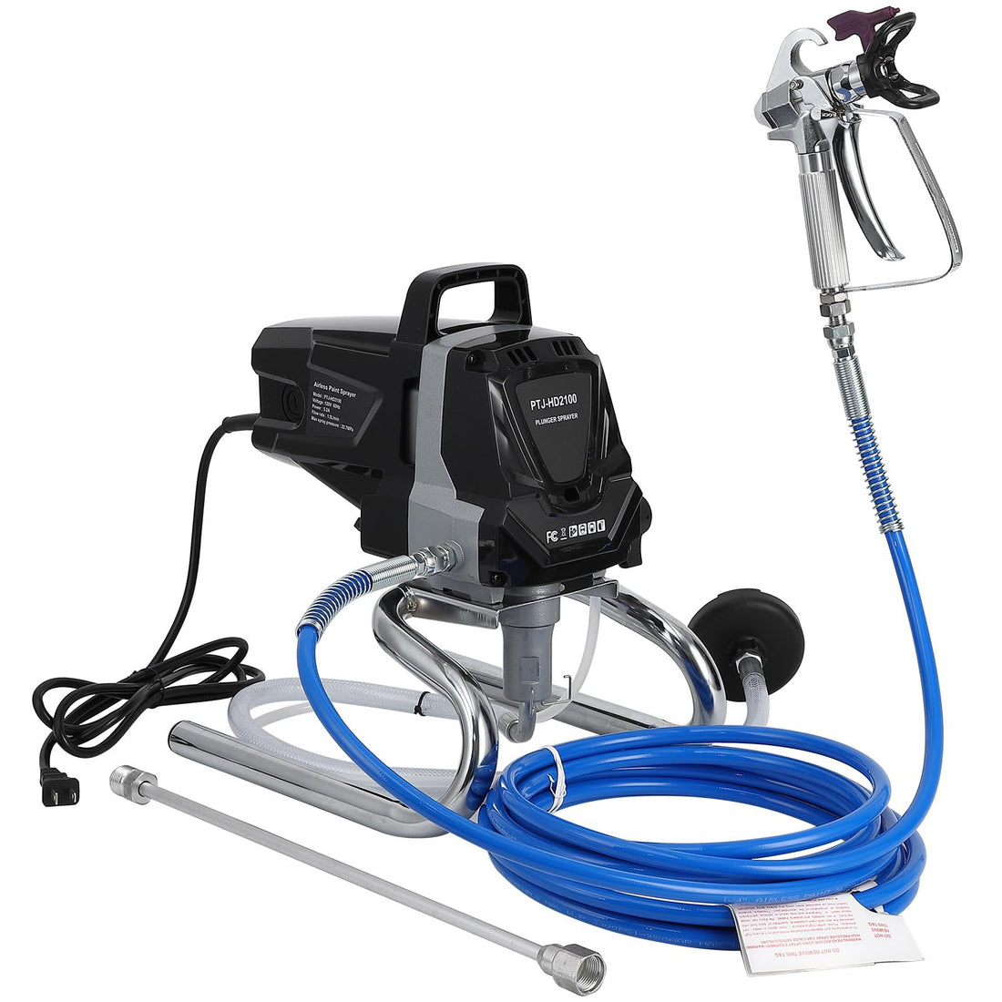 Pistolet à peinture sans air Garvee 1010W, pression de 3000 PSI, débit réglable, rallonge, tuyau haute pression pour une utilisation intérieure et extérieure, bleu