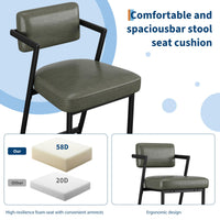 Ensemble de 2 tabourets de bar Garvee, assise rembourrée, structure en métal, dossier, repose-pieds, vert rétro, pour cuisine et comptoir de bar, 68 cm