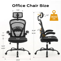 Chaise de bureau ergonomique Garvee avec accoudoirs relevables, idéale pour le bureau et le gaming, réglable en hauteur, structure en métal, assise large, noire.