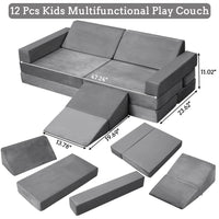 Garvee Canapé de jeu modulable enfant avec 12 blocs en mousse, dépliable, sûr et lavable, idéal chambre d’enfant et salle de jeux, coloris cordon matelassé