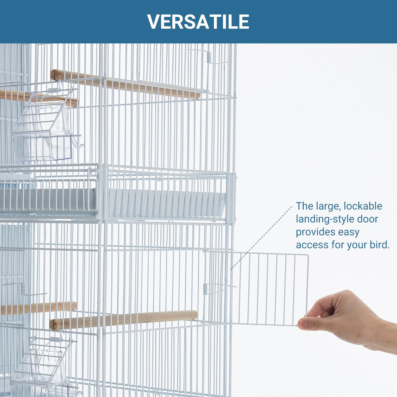 Cage à oiseaux extra large Garvee 168 cm de haut avec fond amovible et toit imperméable pour conure, perroquet, perruche ondulée, design coloré, intérieur et extérieur