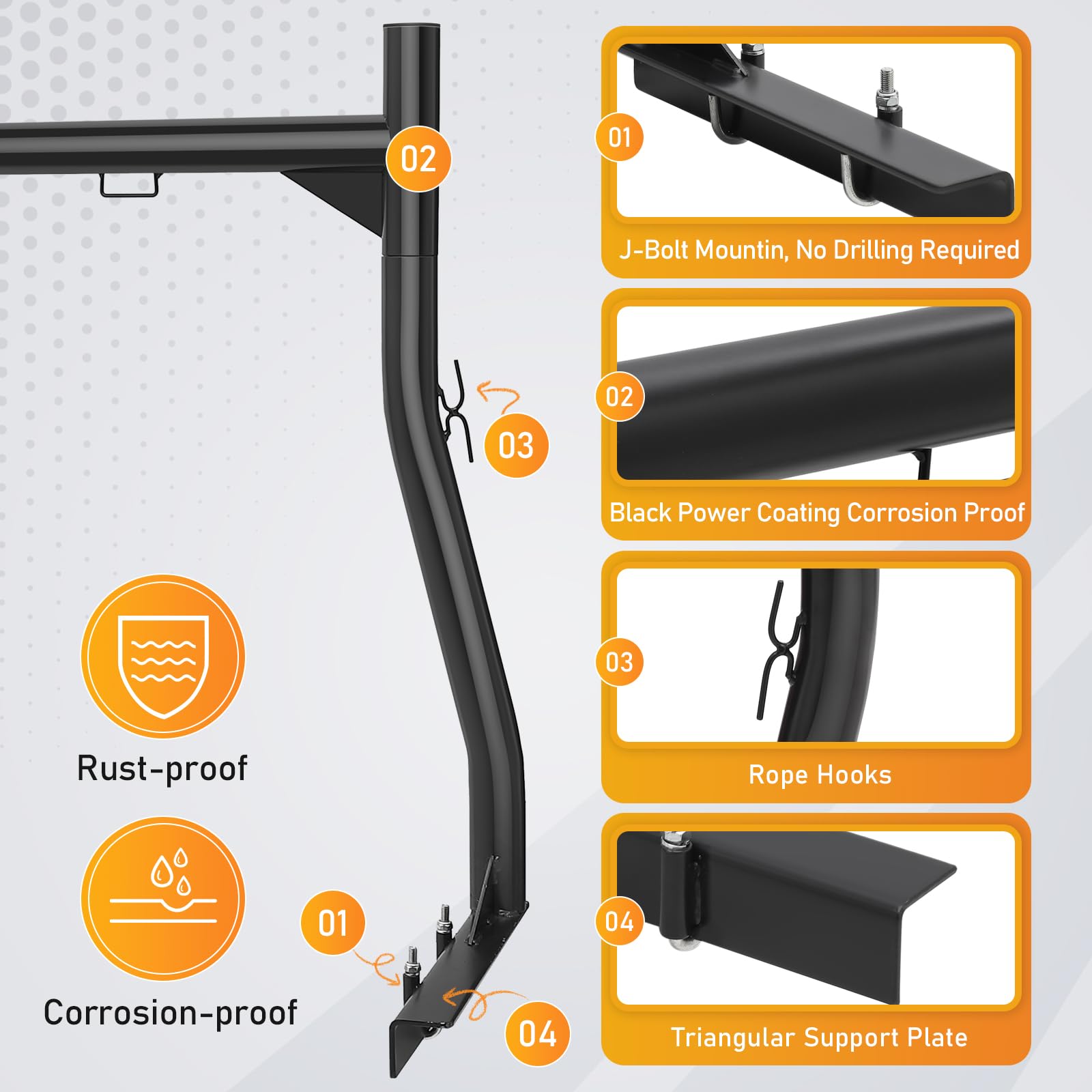 Porte-échelle Garvee réglable en acier robuste pour camionnettes, capacité de 363 kg (800 lb), extensible sans perçage, noir, pour le transport extérieur.