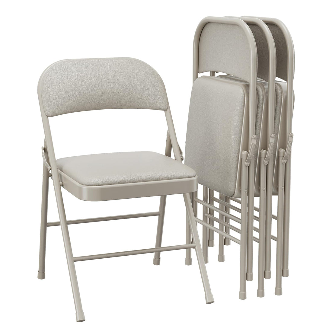 Ensemble de 4 chaises pliantes Garvee avec coussins, revêtement en similicuir beige, pour une utilisation intérieure et extérieure, légères et pliables, supportent jusqu'à 159 kg (350 lb).