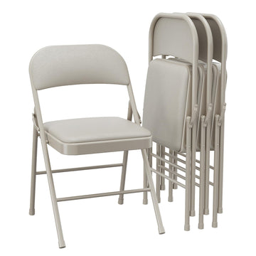 Ensemble de 4 chaises pliantes Garvee avec coussins, revêtement en similicuir beige, pour une utilisation intérieure et extérieure, légères et pliables, supportent jusqu'à 159 kg (350 lb).