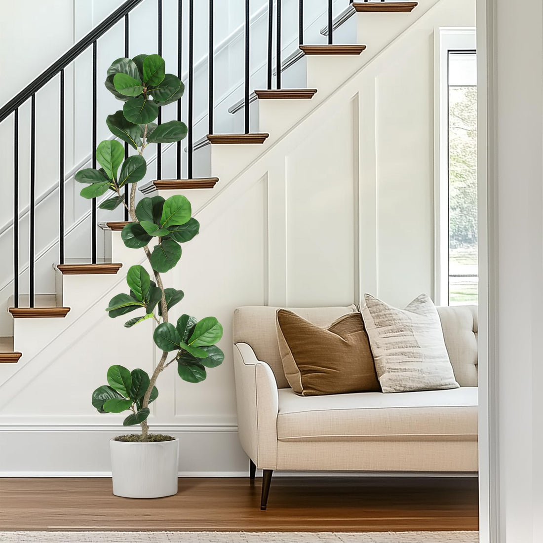 Garvee Ficus Lyrata Artificiel 180 cm, Plante Réaliste Résistante aux UV pour Intérieur et Extérieur, Maison et Bureau, Vert