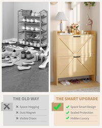 Rangement à chaussures Garvee avec 2 tiroirs pliables, marron rustique, pour entrée et couloir, durable, gain de place, en bois