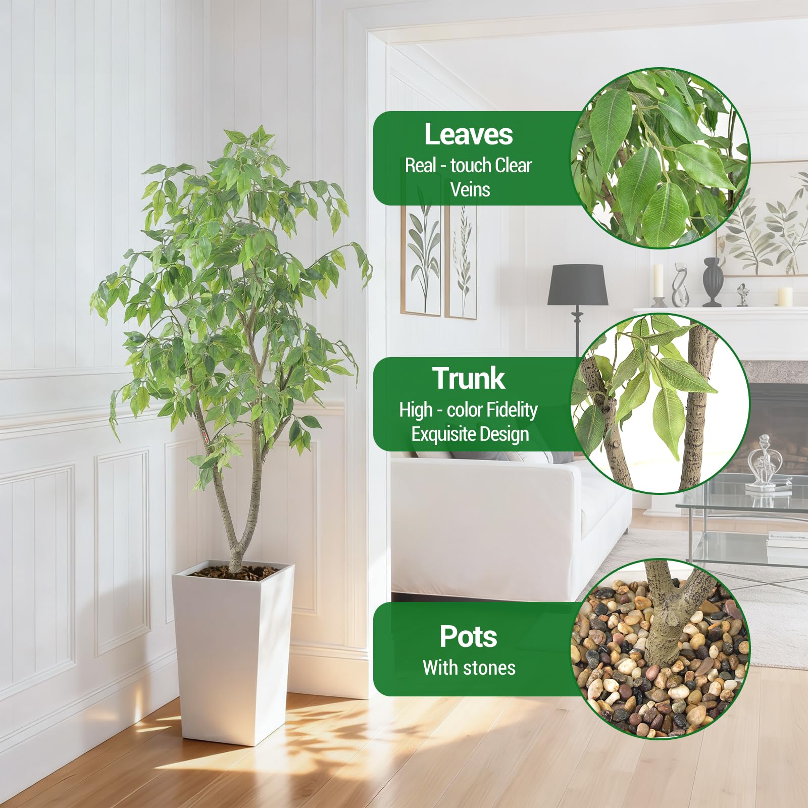 Arbre artificiel d'intérieur Garvee de 1,5 m, facile à nettoyer, durable, design réaliste, décoration polyvalente, vert