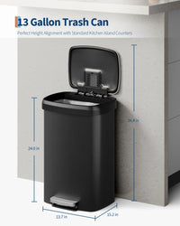Poubelle Garvee 13 gallons en plastique avec couvercle, antirouille, fermeture amortie, ABS, pour la cuisine et le bureau, grand format, blanche