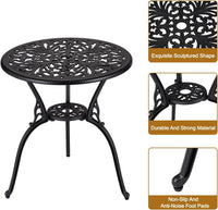 Ensemble bistro d'extérieur Garvee 3 pièces, en aluminium résistant aux intempéries et à la rouille, avec trou pour parasol, mobilier de jardin et de balcon, noir.
