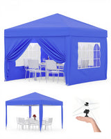 Garvee Tonnelle pliante 3x3m, toile Oxford 420D imperméable, cadre acier, 4 parois, hauteur réglable, sac de transport - Bleu