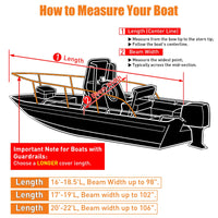 Housse Garvee pour bateau à console centrale 20'-22', imperméable, résistante aux UV, en tissu Oxford 600D de qualité marine, avec ventilation et séchage rapide, pour remorques et stockage.