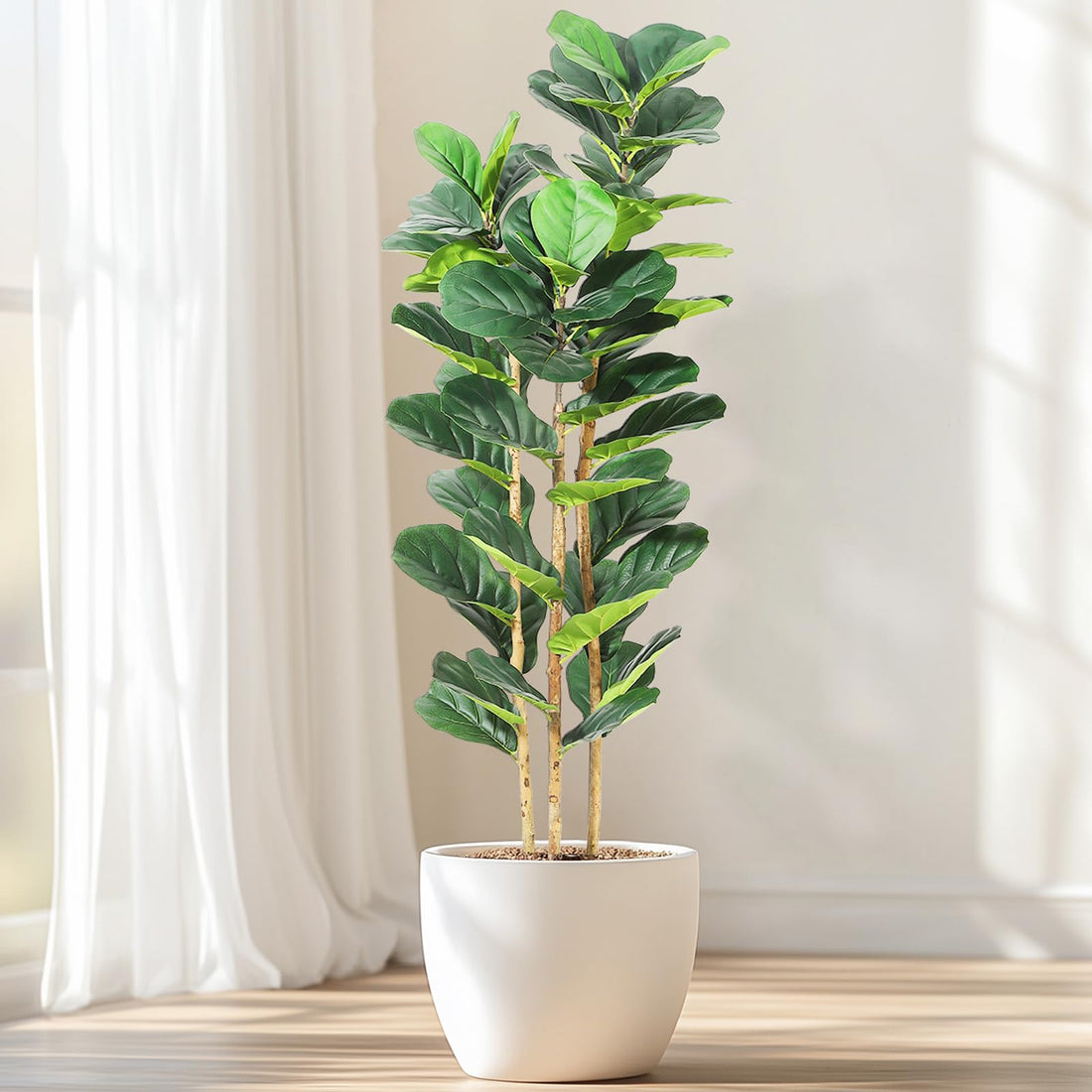 Garvee Ficus Lyrata artificiel 152 cm, feuilles réalistes, pot blanc et PVC résistant à l’eau, pour maison et bureau