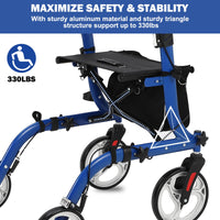 Garvee Déambulateur fauteuil 2 en 1 pour adulte, aluminium aérospatial léger, pliable et réglable, sans amortisseurs, roues à noyau argent, usage médical et extérieur, bleu et noir
