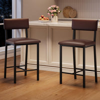 Ensemble de 2 tabourets de bar Garvee, revêtement en cuir PU, ergonomiques et stables, structure en MDF et acier, repose-pieds, marron foncé, pour salle à manger et cuisine.