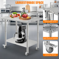 Garvee Table de travail en acier inoxydable 91 × 61 cm, plan professionnel avec roulettes pour cuisine et atelier
