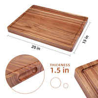 Planche à découper Garvee en bois d'acacia 50×38×3,8 cm – Avec rainure à jus, double face, robuste et polyvalente
