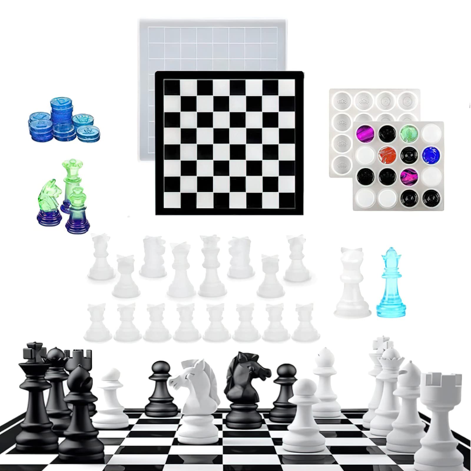 Jeu d'échecs Garvee en silicone (3 pièces) – Pièces et échiquier 3D pour loisirs créatifs, enfants et adultes, transparent