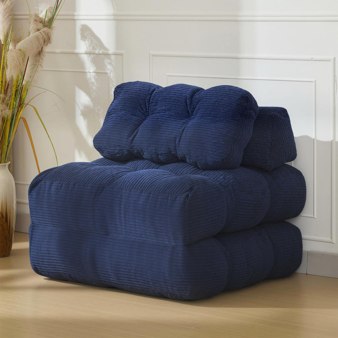 Canapé-lit 3 en 1 Garvee avec coussins et dossier pour salon et chambre, 86 cm, bleu marine, mousse confort, tissu velours côtelé