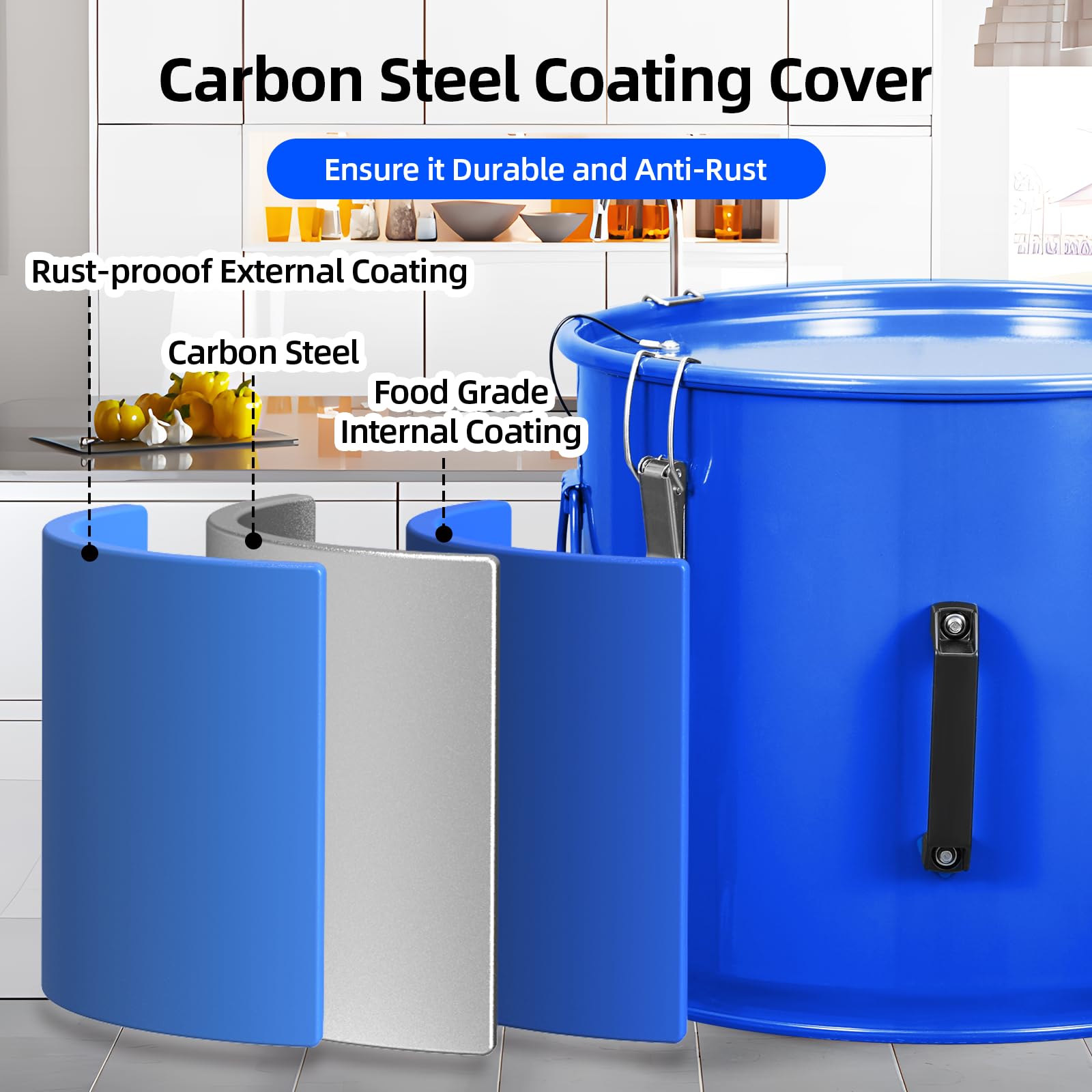 Réservoir d'huile pour friteuse Garvee 1 gallons en acier au carbone antirouille avec clips de couvercle et sac filtrant pour cuisines de restaurant 13,8 po x 15,6 po