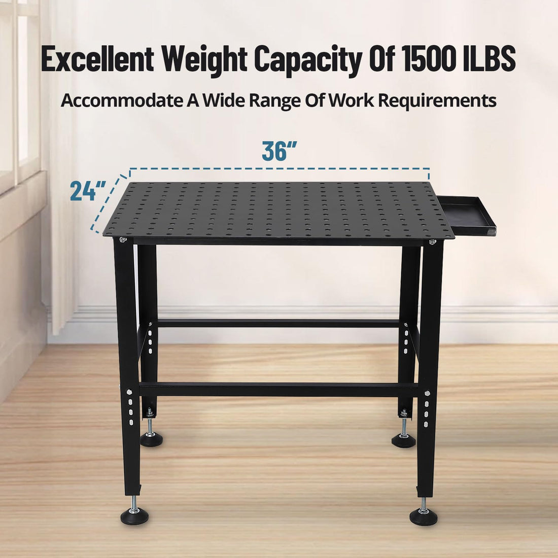 Table de soudage Garvee 91 x 61 cm (36 x 24 po) avec une capacité de charge de 680 kg (1 500 lb), trous de fixation de 16 mm (5/8 po), cadre en acier robuste pour atelier et garage, polyvalente et stable.