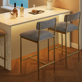 GARVEE Lot de 2 tabourets de bar 94 cm, assises et dossier en PU doré, pour cuisine et salle à manger - Doré + gris tissu velours
