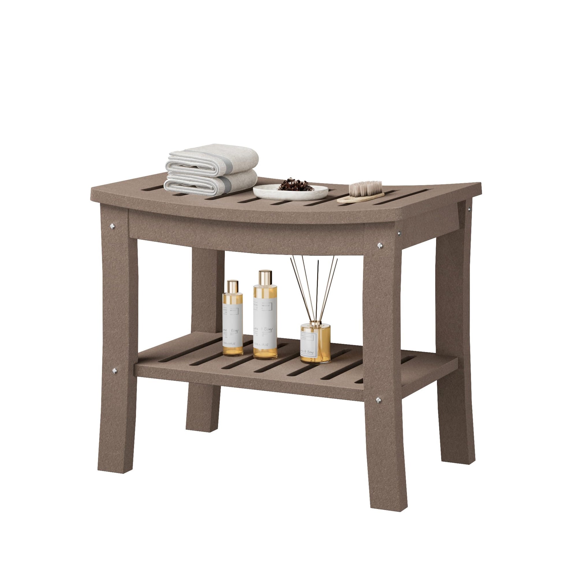 Banc de douche Garvee en PEHD avec étagère pour salle de bain et baignoire, aspect bois, imperméable, résistant aux rayures, polyvalent