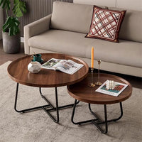 Ensemble de 2 tables basses gigognes Garvee rondes avec pieds antidérapants pour salon et bureau, 71 x 46 cm et 51 x 38 cm, marron