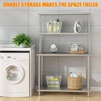 Étagère double supérieure Garvee en acier inoxydable 12 x 48 pouces, réglable, à 2 niveaux, pour cuisine et atelier, résistante à la rouille et robuste.