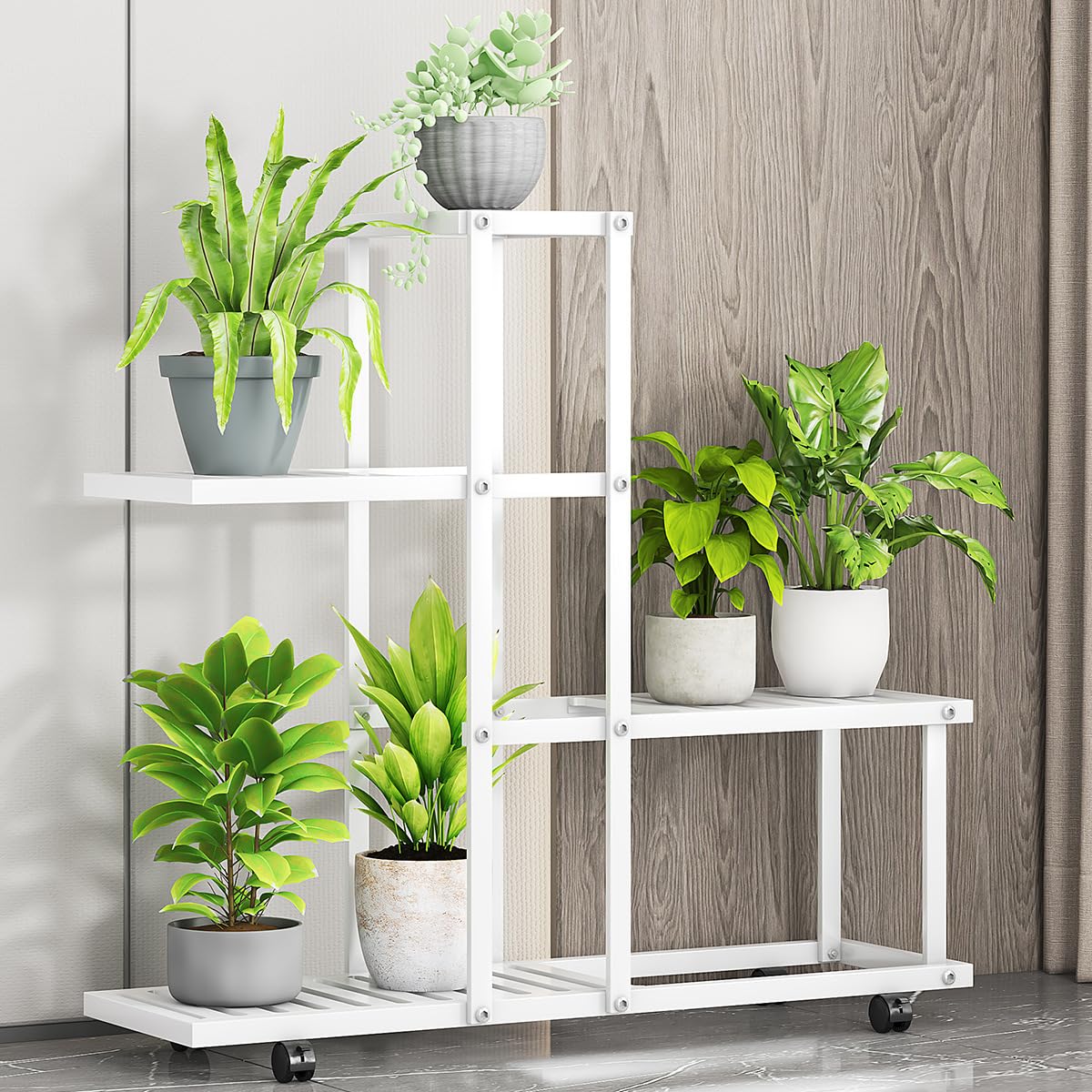 Étagère d'angle à plusieurs niveaux Garvee pour plantes, avec roulettes, structure robuste en fer, pour salon, balcon ou jardin, étanche, noire.